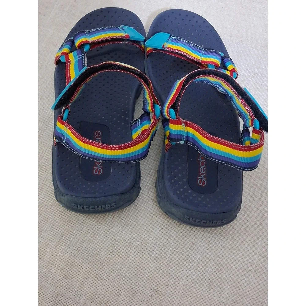 Skechers Kids Rainbow Striped Sport Sandals Navy Blue Strappy Adjustable